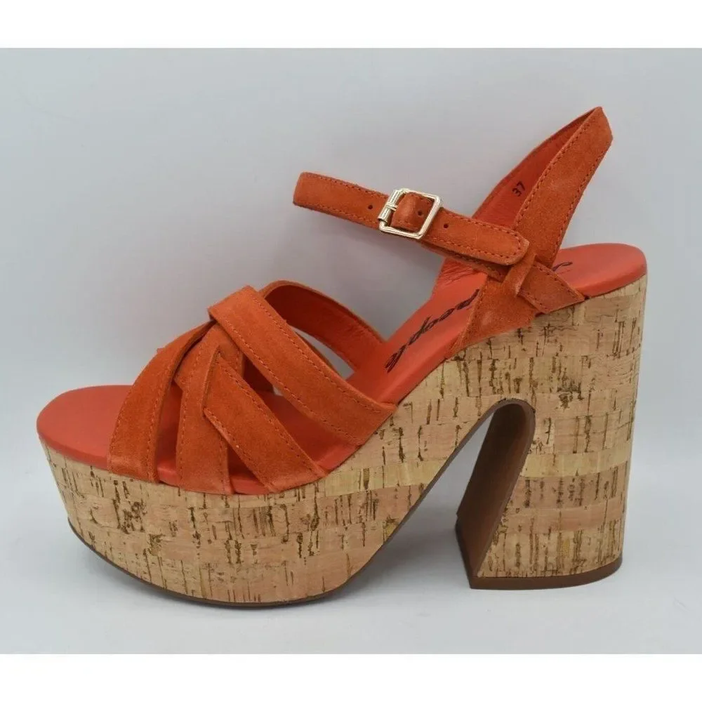 Free People Size EU 38 US 8 Lisbon Sunstar‎ Mary Jane Orange Platform Sandals